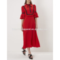 New Fashion Red Ruffle Bib Midi Dress Manufacture Wholesale Fashion Women Apparel (TA5194D)